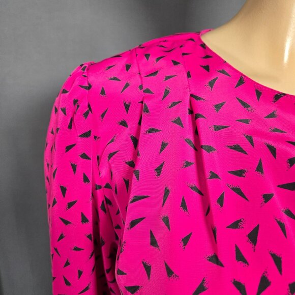 Vintage 80s Belted Secretary Dress womens Size M Purple Abstract Print New Wave - Picture 5 of 15